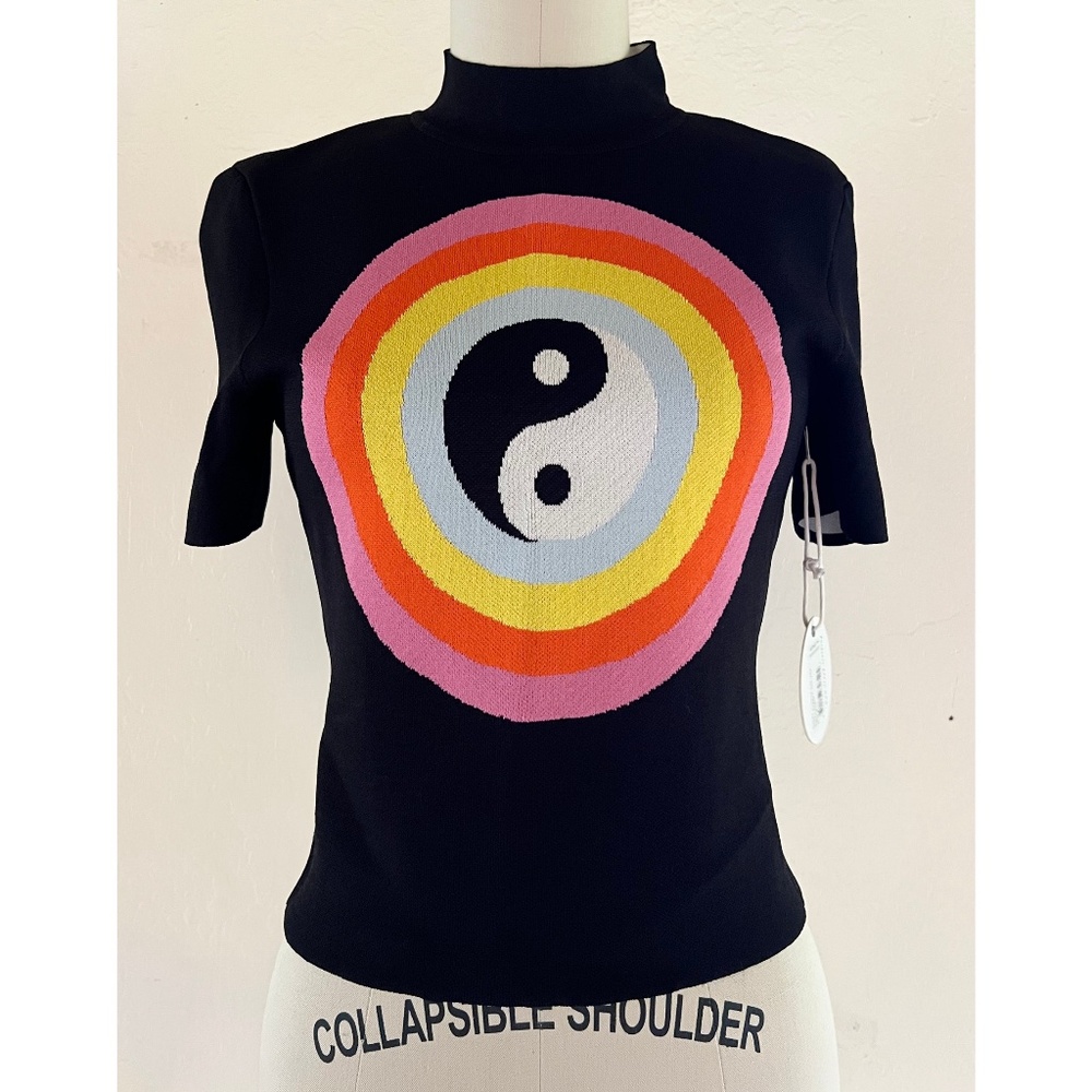 STAUD Ying Yang Intarsia Knit Top | NWT